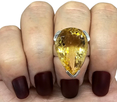 AAA Citrine Ring, Sterling Silver, Size M, Pear Faceted, 18 carats, November Birthstone, Money Stone, Success Gemstone, Abundance Gem