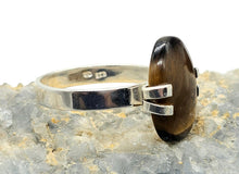 Load image into Gallery viewer, Oval Tiger's Eye Ring, Size 13, Sterling Silver, Kundalini Awakening, Courage Gemstone, Protection Amulet, Leo Zodiac