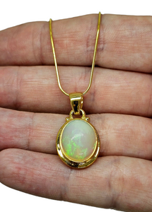 Solid African Opal Pendant, 18K Gold Plated Sterling Silver, October Birthstone, Aura Gem, Psychic Gemstone, Precognition Stone, Oval Shaped