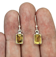 Load image into Gallery viewer, Emerald Faceted Citrine Earrings, Sterling Silver, November Birthstone, Rectangle Shaped - GemzAustralia 
