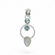 Load image into Gallery viewer, Rainbow Moonstone &amp; Blue Topaz Pendant, Sterling Silver, June and December Birthstones, Ethereal Blue Fire - GemzAustralia 