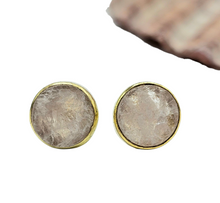Load image into Gallery viewer, Raw Rose Quartz Studs, Gold Plated Sterling Silver, Round Shaped, Love Stone, Unconditional Love, Pink Gemstone - GemzAustralia 