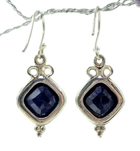 Load image into Gallery viewer, Australian Blue Sapphire Earrings, 10.5 carats, Sterling Silver, Diamond faceted, September Birthstone, Wisdom Stone, Love Stone