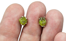 Load image into Gallery viewer, Rough Peridot Stud Earrings, Sterling Silver, August Birthstone, Raw Peridot, Destiny Stone, Visionary Crystal, 16th Anniversary Gemstone - GemzAustralia 