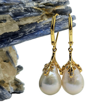 Load image into Gallery viewer, Baroque Pearl Earrings, Gold Plated Sterling Silver, Art Nouveau, June Birthstone, Natural Pearls, Bridal Jewellery - GemzAustralia 