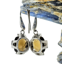 Load image into Gallery viewer, Checkerboard faceted Citrine Earrings, Sterling Silver, Rectangle Cushion Facet, Money Gemstone, November Birthstone