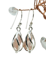Load image into Gallery viewer, Rose Quartz Cage Earrings, Sterling Silver, Raw Gemstone, Pink Gemstone, Rough Gemstone Earrings, Love Stone