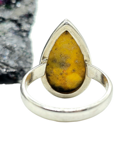 Bumblebee ring, Size P 1/2, Sterling Silver, Pear Shape, Eclipse Jasper, Fumarole Jasper, Bright Yellow, Orange & Black Gemstone - GemzAustralia 