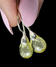 Load image into Gallery viewer, Teardrop Lemon Quartz Earrings, Checkerboard Faceted, Sterling Silver, Joy Gemstone, Confidence Stone - GemzAustralia 