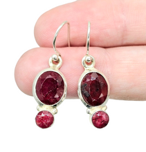 Load image into Gallery viewer, Genuine Ruby Earrings, July Birthstone, 40th Anniversary, Sterling Silver, Double Drops, Courage Gem, Passion Stone - GemzAustralia 