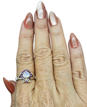 Load image into Gallery viewer, Rainbow Moonstone &amp; Amethyst Claddagh Ring, Size 9, Sterling Silver, Natural Gemstones, Symbol of Love, Friendship and Loyalty