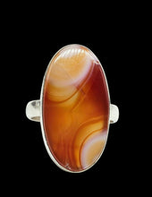 Load image into Gallery viewer, Oval Botswana Agate Ring, Size 7 3/4, Sterling Silver, The Stone of Change, Orange &amp; White banded Gemstone,  Harmony Stone