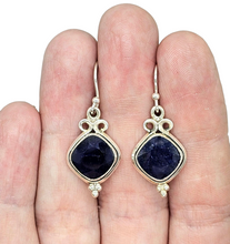 Load image into Gallery viewer, Australian Blue Sapphire Earrings, 10.5 carats, Sterling Silver, Diamond faceted, September Birthstone, Wisdom Stone, Love Stone