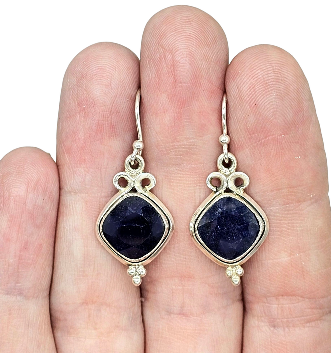 Australian Blue Sapphire Earrings, 10.5 carats, Sterling Silver, Diamond faceted, September Birthstone, Wisdom Stone, Love Stone