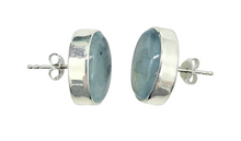 Load image into Gallery viewer, Statement Aquamarine Studs, March Birthstone, Oval Cabochon, Sterling Silver, 14 carats, Courage &amp; Communication Gemstone - GemzAustralia 