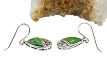 Load image into Gallery viewer, Green Mojave Turquoise Earrings, Pear Shaped, Sterling Silver, Protection Stone, Connects with Great Spirit of the Sky, Power Stone