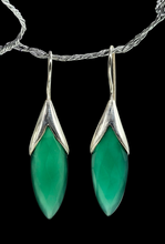 Load image into Gallery viewer, Green Onyx Earrings, Sterling Silver, Leaf Shape, Checkerboard Faceted, Meditation Stone - GemzAustralia 