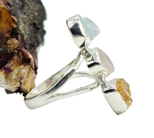 Load image into Gallery viewer, Raw Aquamarine, Rose Quartz &amp; Citrine Ring, Size 7, Sterling Silver, March and November Birthstones, Rough Gemstones, Three Stone Ring