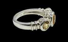 Load image into Gallery viewer, Citrine Trilogy Ring, Size 7, Sterling Silver, Three Stone Ring, November Birthstone, Artisanal Design - GemzAustralia 