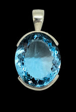 Load image into Gallery viewer, AAA Swiss Blue Topaz Pendant, 52 carats, Sterling Silver, Oval Faceted, December Birthstone, Bright Blue Gemstone