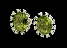Load image into Gallery viewer, 4 Carat Peridot Stud Earrings, Sterling Silver, Oval faceted Halos, August Birthstone, Protection Gemstone, Visionary Crystal - GemzAustralia 