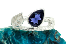 Load image into Gallery viewer, Art Nouveau Iolite Ring, Size 8, Sterling Silver, Water Sapphire, Blue Violet Gemstone, Connects to Angels, Viking's Compass