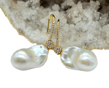 Load image into Gallery viewer, Luxurious Flameball Baroque Pearl Earrings, Gold Plated Sterling Silver, June Birthstone, Natural Irregular, Bridal Jewellery - GemzAustralia 