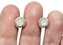 Load image into Gallery viewer, Round Rainbow Moonstone Studs, June Birthstone, Sterling Silver, Goddess Stone, Protection Stone, Love Rock, Psychic Gem - GemzAustralia 