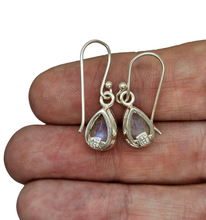 Load image into Gallery viewer, Faceted Rainbow Moonstone Earrings, Sterling Silver, June Birthstone, Pear Shaped, Goddess Stone, 6 Carats - GemzAustralia 