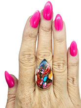 Load image into Gallery viewer, Oyster Turquoise with Pink Opal Ring, Size 9.75, Pear Shaped, Sterling Silver, Love Stone, Heart Chakra, Courage Stone