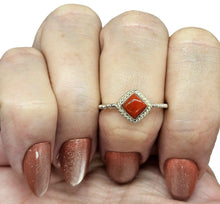 Load image into Gallery viewer, Sponge Coral Ring, Size 7.75, Diamond Shaped, Sterling Silver, Orange/Red, Love &amp; Prosperity Stone, Peace Stone