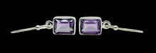 Load image into Gallery viewer, Amethyst Earrings, Rectangle Shaped, Sterling Silver, Emerald Faceted, February Birthstone, Powerful Stone, 4.5 Carats
