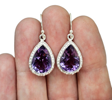 Load image into Gallery viewer, Amethyst Earrings, 11 carats, Sterling Silver, Pear Shaped, Protection Stone, February Birthstone, 6th Anniversary Gemstone - GemzAustralia 
