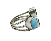Load image into Gallery viewer, Larimar &amp; Blue Topaz Ring, Size 7.25, Three Stone Ring, Dolphin Stone, Atlantis Stone, December Birthstone, Sterling Silver