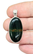 Load image into Gallery viewer, Bloodstone Pendant, Sterling Silver, Oval Shaped, Green Chalcedony with bright red Splatters, Heliotrope Gemstone