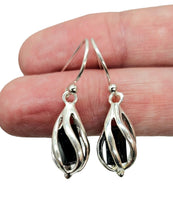 Load image into Gallery viewer, Black Tourmaline Cage Earrings, Sterling Silver, Raw Gemstones, Schorl Earrings