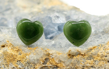 Load image into Gallery viewer, Solid Jade Heart Studs, Lucky Jade, Sterling Silver, Deep Green Jade Hearts, British Columbia Nephrite Jade - GemzAustralia 