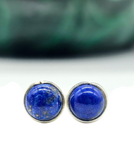 Load image into Gallery viewer, Lapis Lazuli Stud Earrings, Sterling Silver, Round Shaped, Protection Stone, Truth Stone, Relationships &amp; Love Stone - GemzAustralia 