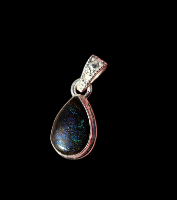 Multi Coloured Ammolite Pendant, Sterling Silver, Pear Shaped, Fossilized Ammonite, Opal like Gemstone, Power Gemstone - GemzAustralia 