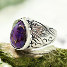 Load image into Gallery viewer, Purple Turquoise Ring, Size 8, Sterling Silver, Pear Shaped, Goddess Gem, Protection Stone, Powerful Stone, Good Fortune