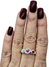 Load image into Gallery viewer, Rainbow Mystic Topaz Ring, Trilogy Ring, Sterling Silver, Round Shaped, Fire Topaz, Rainbow Topaz, Alaskan Ice, 3 Sizes - GemzAustralia 