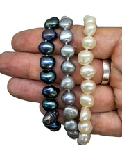 Load image into Gallery viewer, Freshwater Nugget Pearl Necklace, 30 inches, Tri Colour Pearl Strand, White, Grey and Black Baroque Pearls, High Lustre - GemzAustralia 