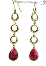 Load image into Gallery viewer, Cascading Circle Ruby Earrings, 14k Gold Plated Sterling Silver, July Birthstone, Strength, Willpower, Energy, 16 carats