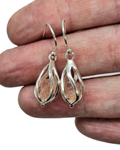 Load image into Gallery viewer, Rose Quartz Cage Earrings, Sterling Silver, Raw Gemstone, Pink Gemstone, Rough Gemstone Earrings, Love Stone