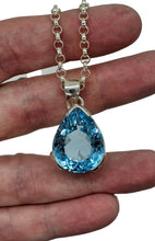 Load image into Gallery viewer, AAA+ Swiss Blue Topaz Pendant, 44 carats, Sterling Silver, Pear Faceted, December Birthstone, Bright Blue Gemstone - GemzAustralia 