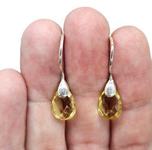 Load image into Gallery viewer, Teardrop Lemon Quartz Earrings, Checkerboard Faceted, Sterling Silver, Joy Gemstone, Confidence Stone - GemzAustralia 