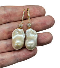Load image into Gallery viewer, Luxurious Flameball Baroque Pearl Earrings, Gold Plated Sterling Silver, June Birthstone, Natural Irregular, Bridal Jewellery - GemzAustralia 