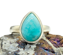 Load image into Gallery viewer, Pear Peruvian Amazonite Ring, Size 7, Sterling Silver, Seafoam Blue Green Colour, Amazing Natural Gemstone, Serenity Stone, Relaxation Gem - GemzAustralia 