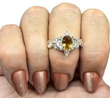Load image into Gallery viewer, Vintage Bohemian Citrine Ring, Size 8, Sterling Silver, Oval Faceted, November Birthstone, Abundance Gem - GemzAustralia 