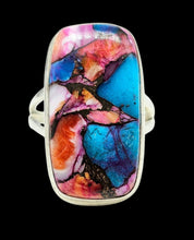 Load image into Gallery viewer, Oyster Turquoise &amp; Pink Opal Ring, Size 7, Rectangle Shaped, Sterling Silver, Organic Natural, Love Stone, Copper Turquoise